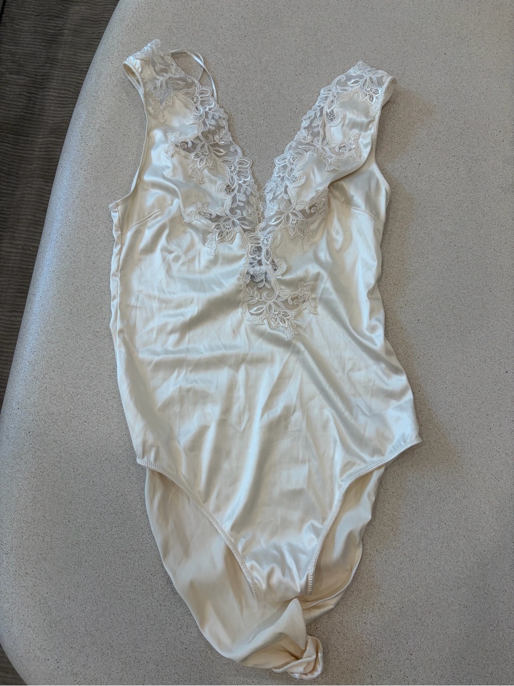 Zara Cream Satin Lace-Trim Bodysuit